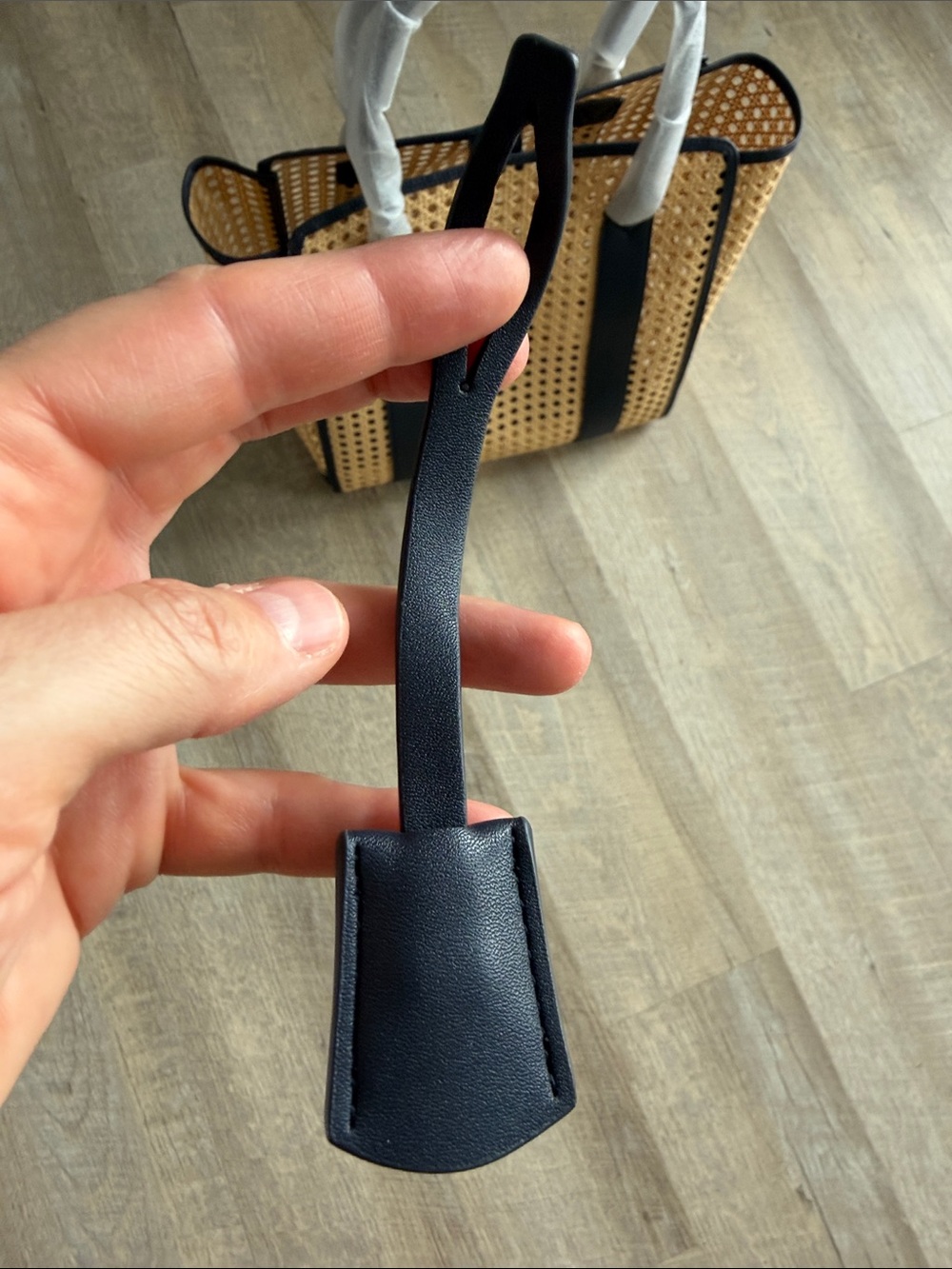 Mark & Graham Navy Trim Natural Woven Tote Bag - Picture 4 of 5